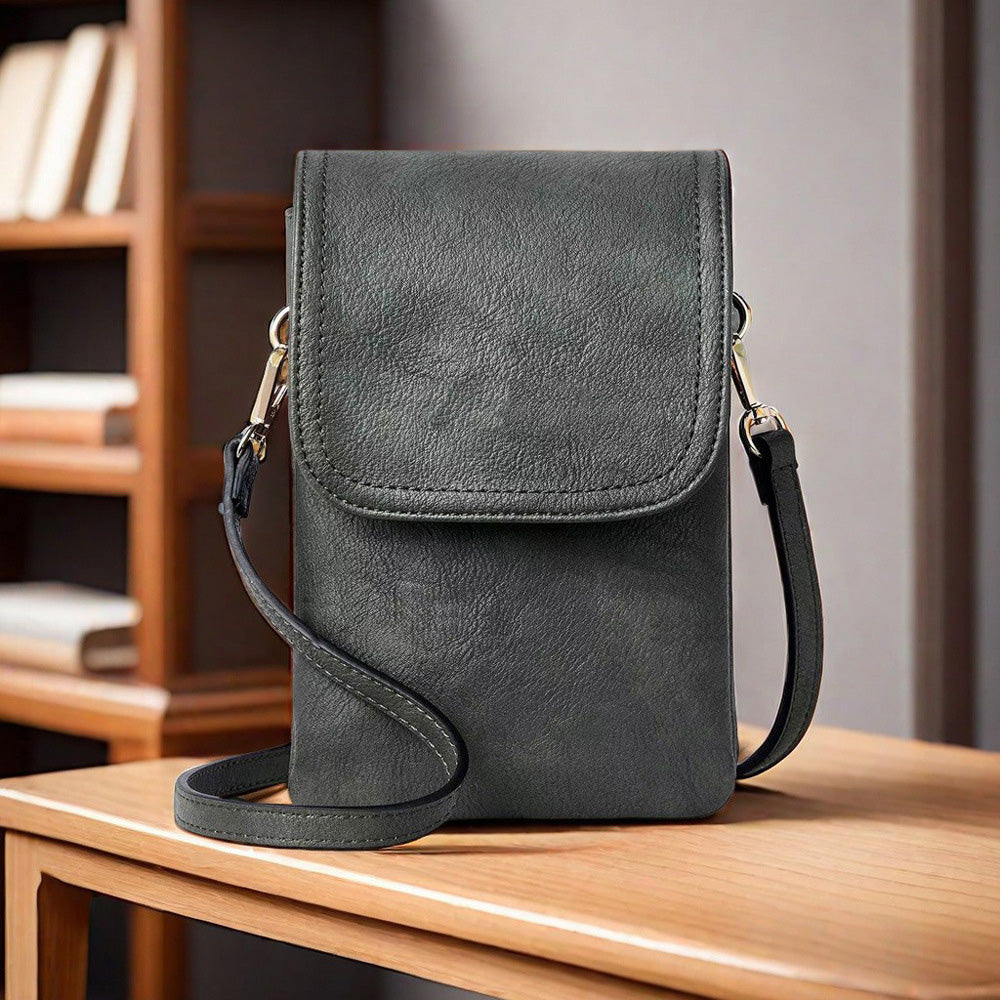 Trendy Crossbody Bags for Women PU Leather Triple Compartment Sling Purse for Cell Phone Black