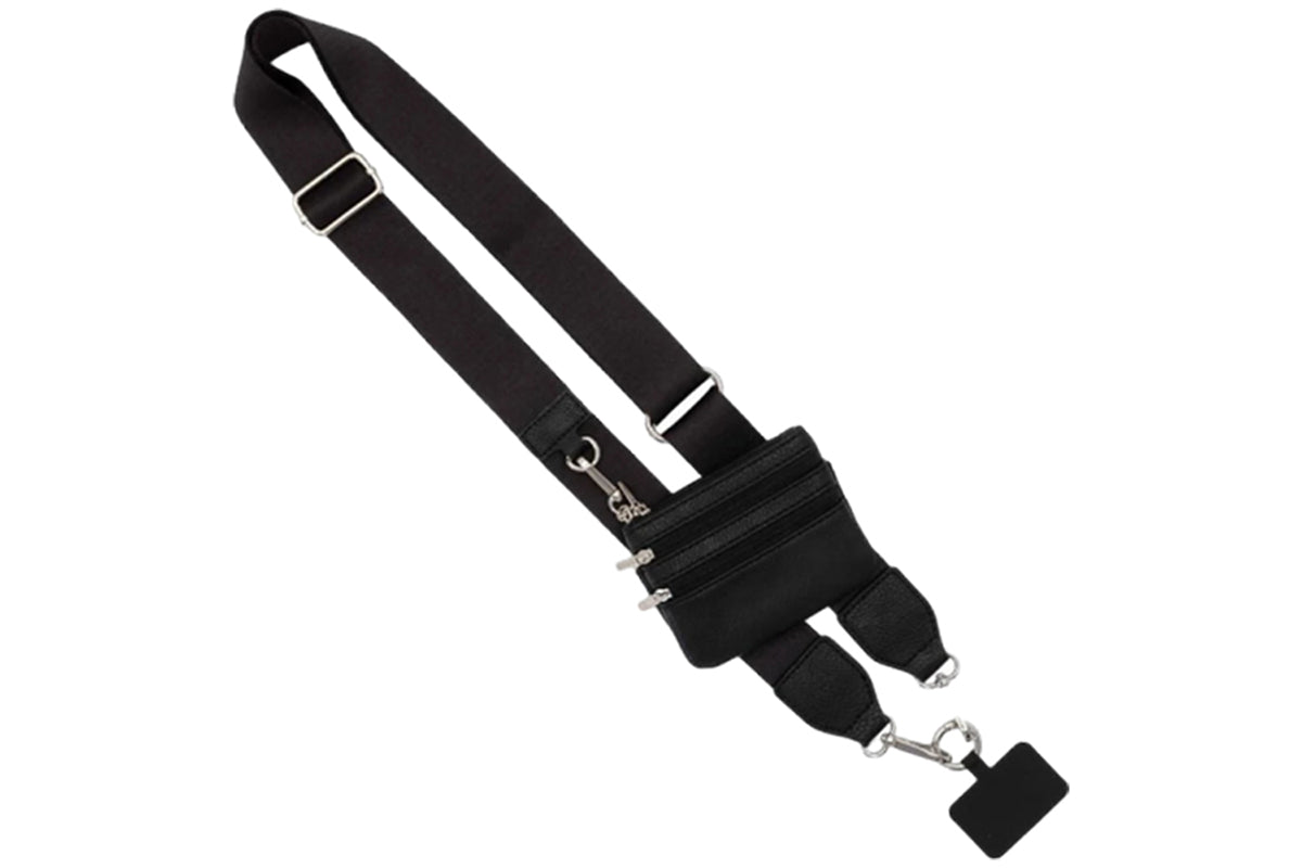 Phone Strap With Zippered Wallet Pouch Adjustable Phone Strap Crossbody Phone String-Black