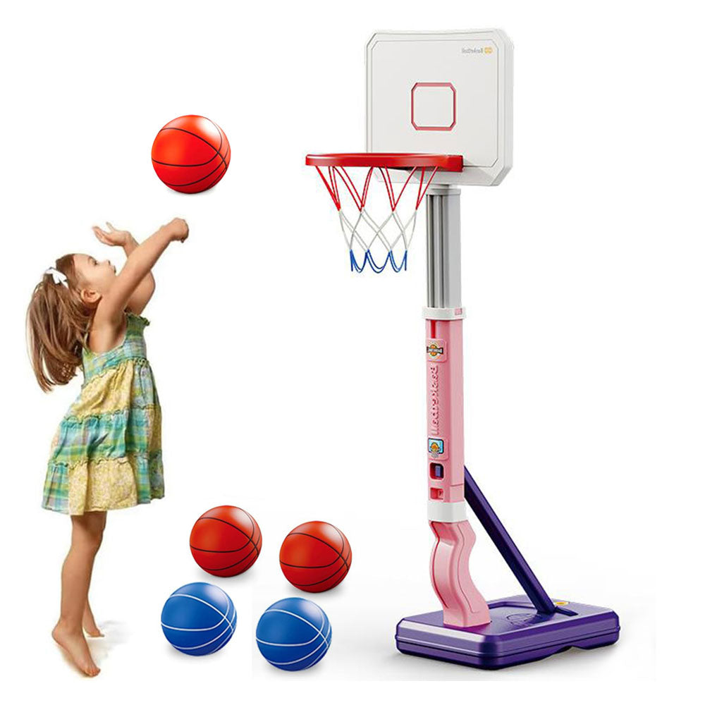 Kids Basketball Training Hoop Height Adjustable Basketball Hoop Set for Indoor Outdoor Playing Pink