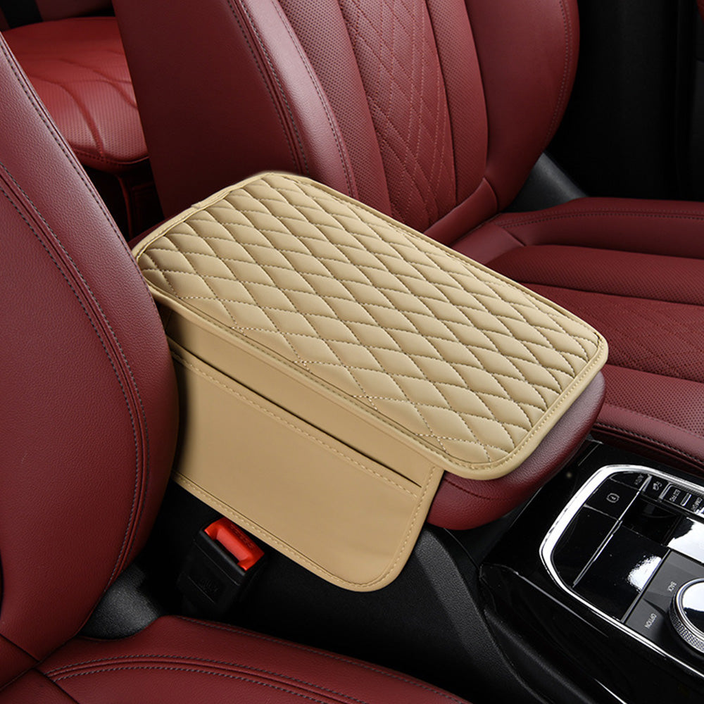 PU Leather Car Center Console Cover with 2 Storage Pocket Car Arm Rest Cover Car Interior Accessories Beige