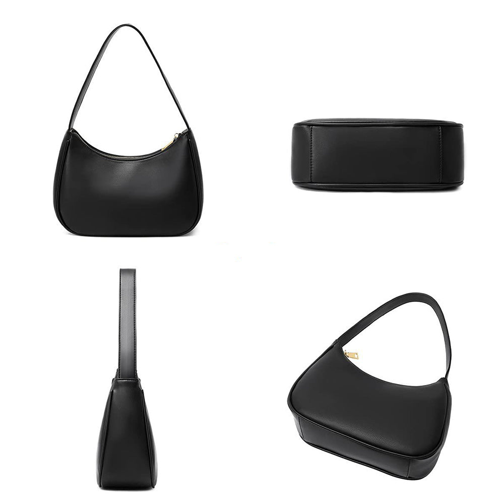 Women Shoulder Bag Elegant Feminine Mini Handbags with Zipper Closure Black