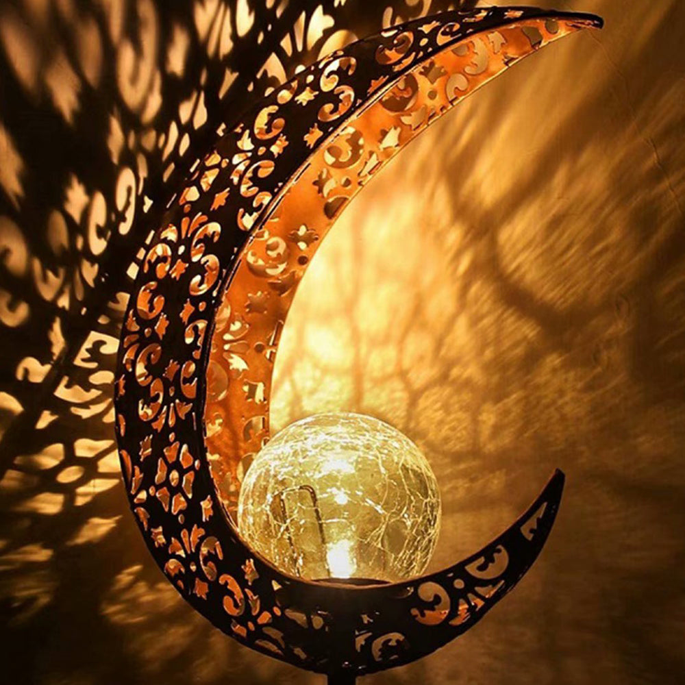 Outdoor Solar Garden Metal Moon Flame Art Lights -Moon