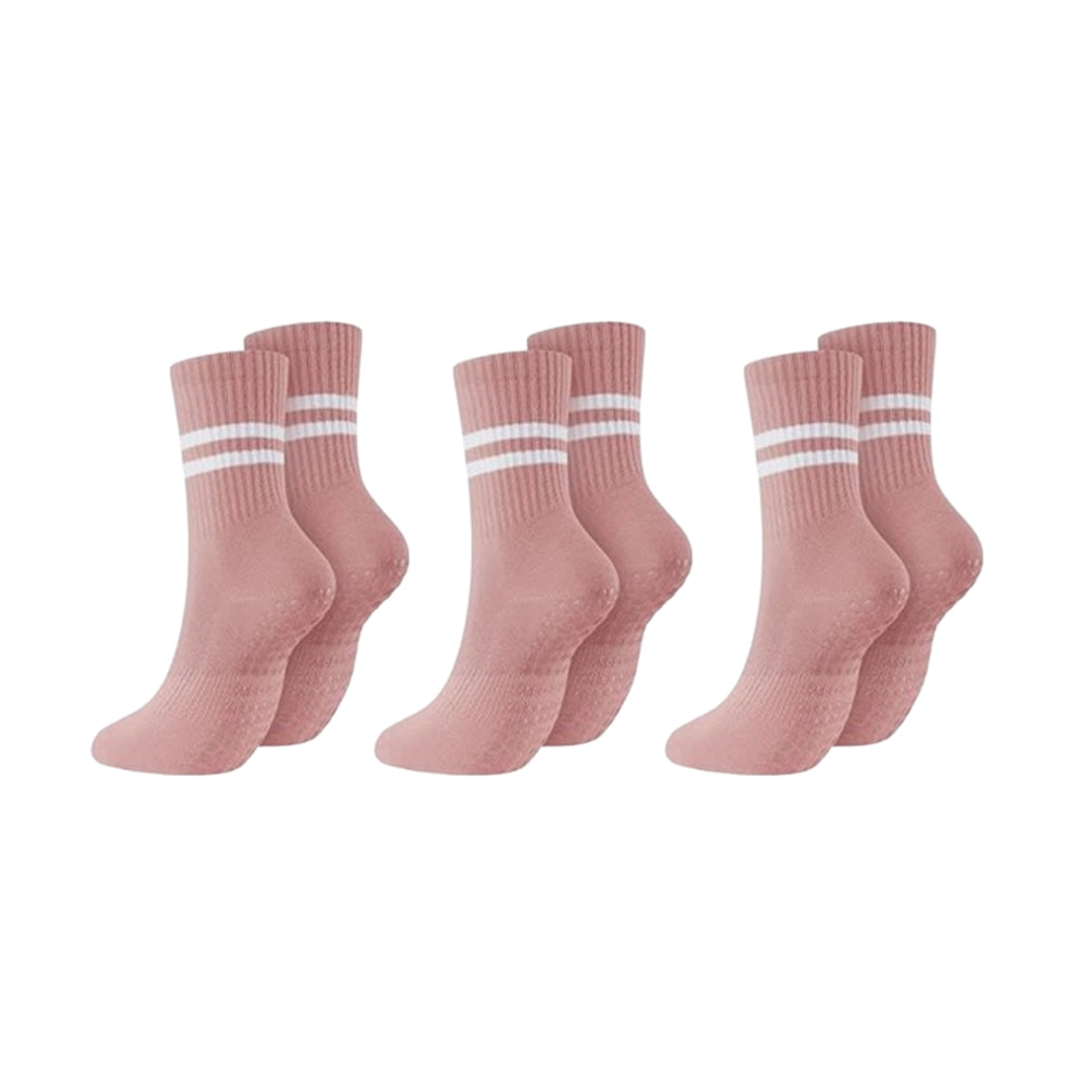 3 Pairs of Yoga Socks Non-Slip Grips Anti-Skid Pilates Barre Dance Cushioned Socks Pink