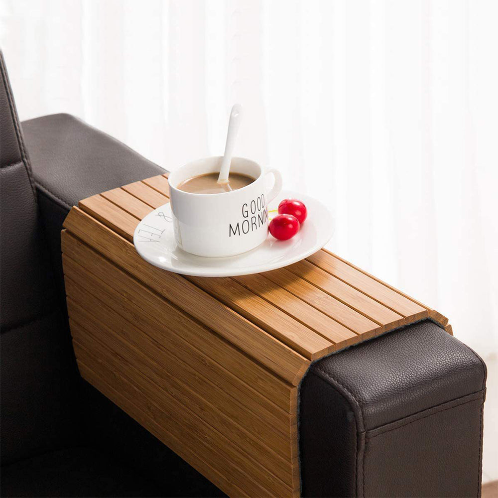 Flexible Sofa Arm Tray Wooden Couch Armrest Table Foldable Armrest Coffe Cup Holder