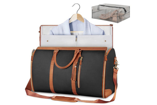 Water-Resistant Garment Duffle Bag Duffle Bag PU Leather Travel Bag -Black