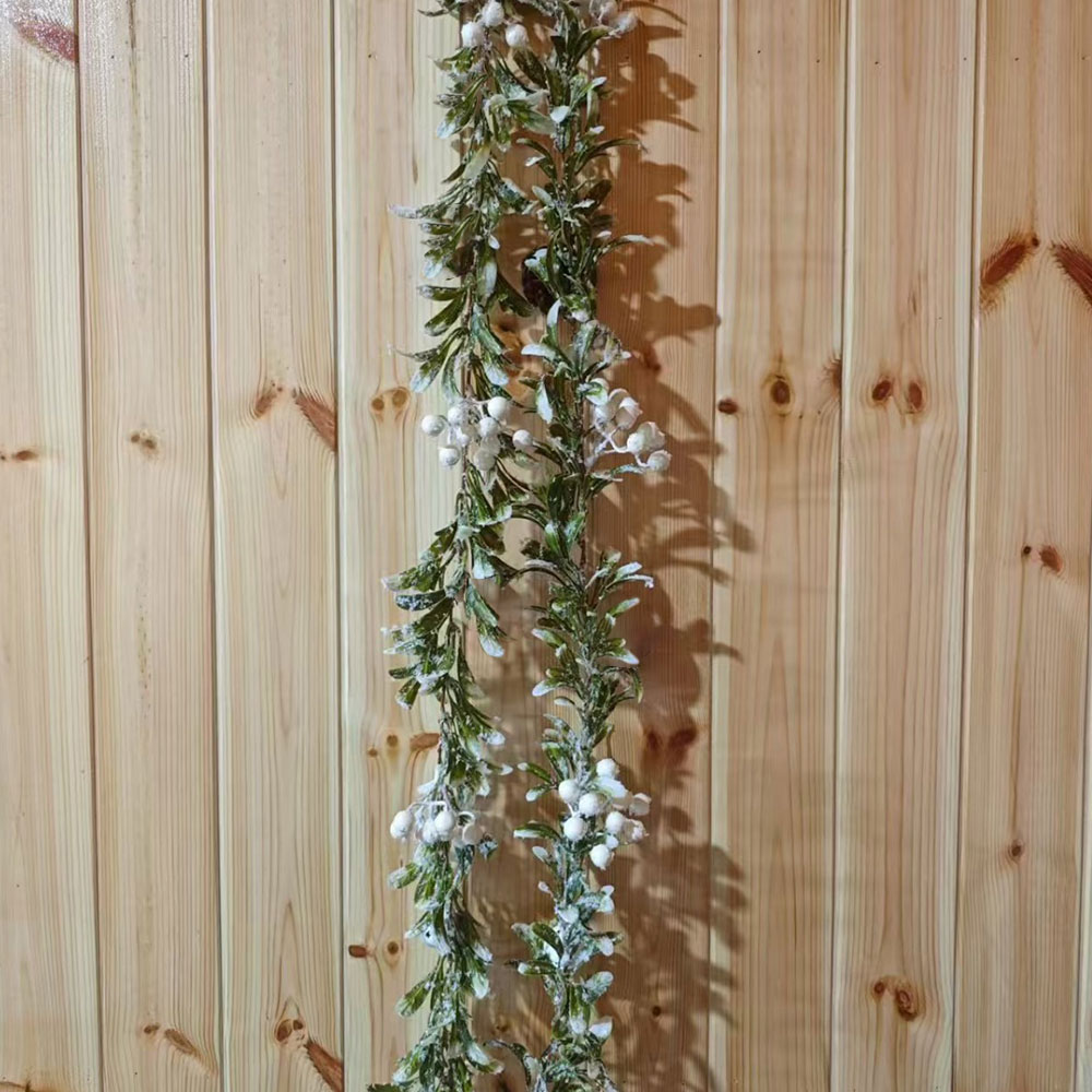 2Pcs Christmas Mistletoe Rattan String Light Artificial Flower Garland Xmas Holiday Decor White