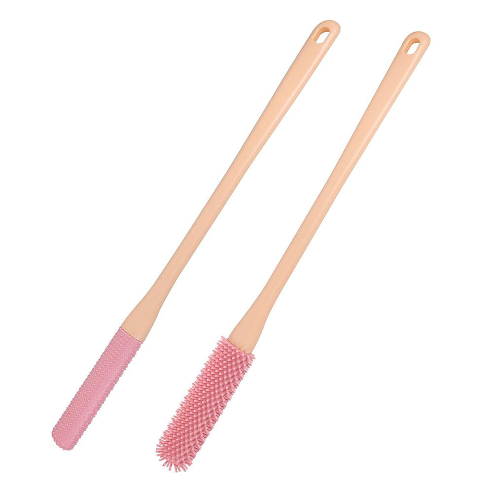 2Pcs Set Toe Cleaning Brushes Foot Scrubber with Long Handle Pink