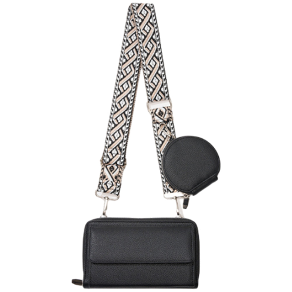 2Pcs Set PU Leather Trendy Bags Woman Travel Cross Body Bag with Coin Pouch Black