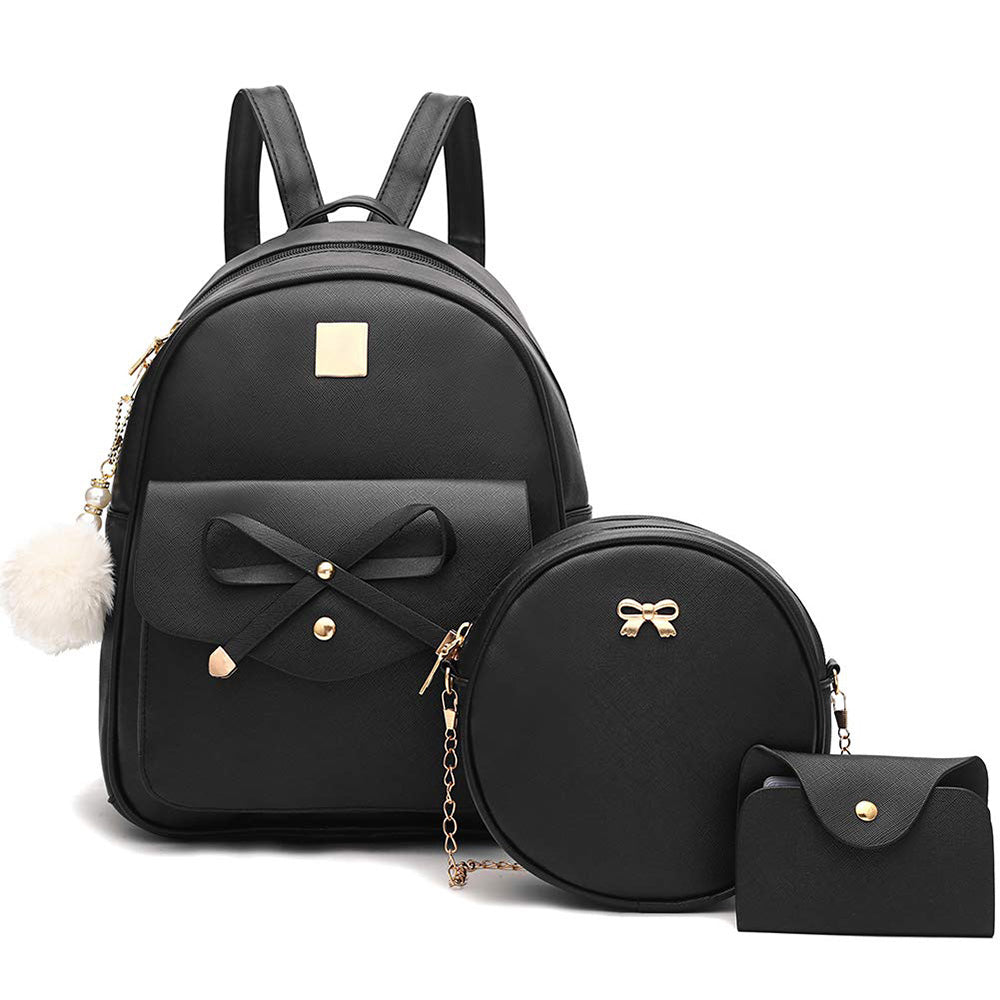 3 Pcs Set PU Bags Backpack Purse Sling Bag for Women Black