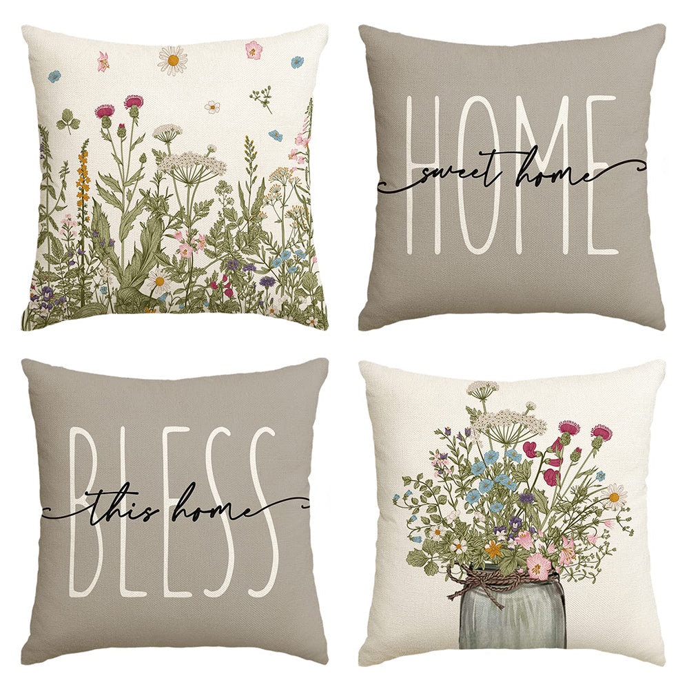 Fall Wildflowers Home Sweet Home Throw Pillow Covers 4pcs