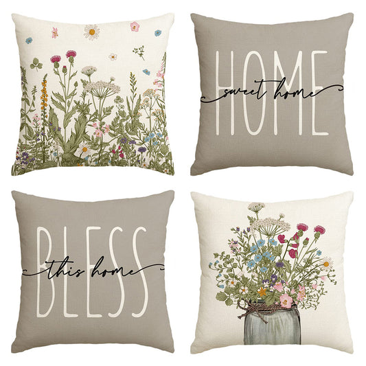 Fall Wildflowers Home Sweet Home Throw Pillow Covers 4pcs