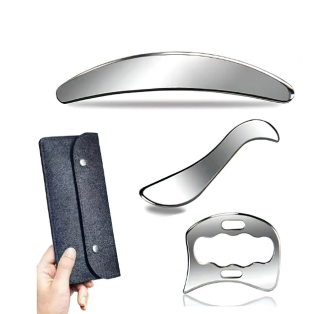 3Pcs Set Guasha Massage Tool Stainless Steel Muscle Scraping Tool for Back Legs Arms Neck Shoulder