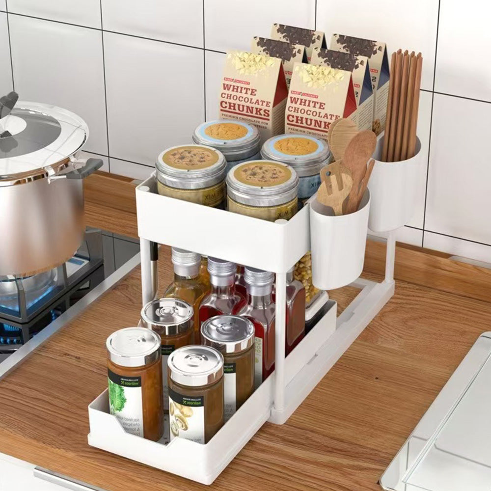 Multi-Purpose Pull-Out Storage Organizers Under Sink Organizers Rack for Bathroom Kitchen White