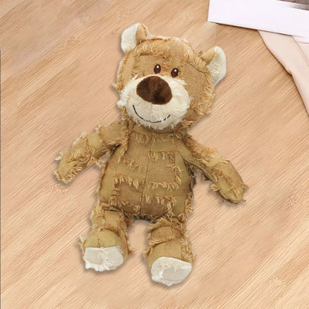 Squeaky Bear Toy for Dogs Indestructible Robust Chew Toys Stuffed Plush Dog Toy Khaki
