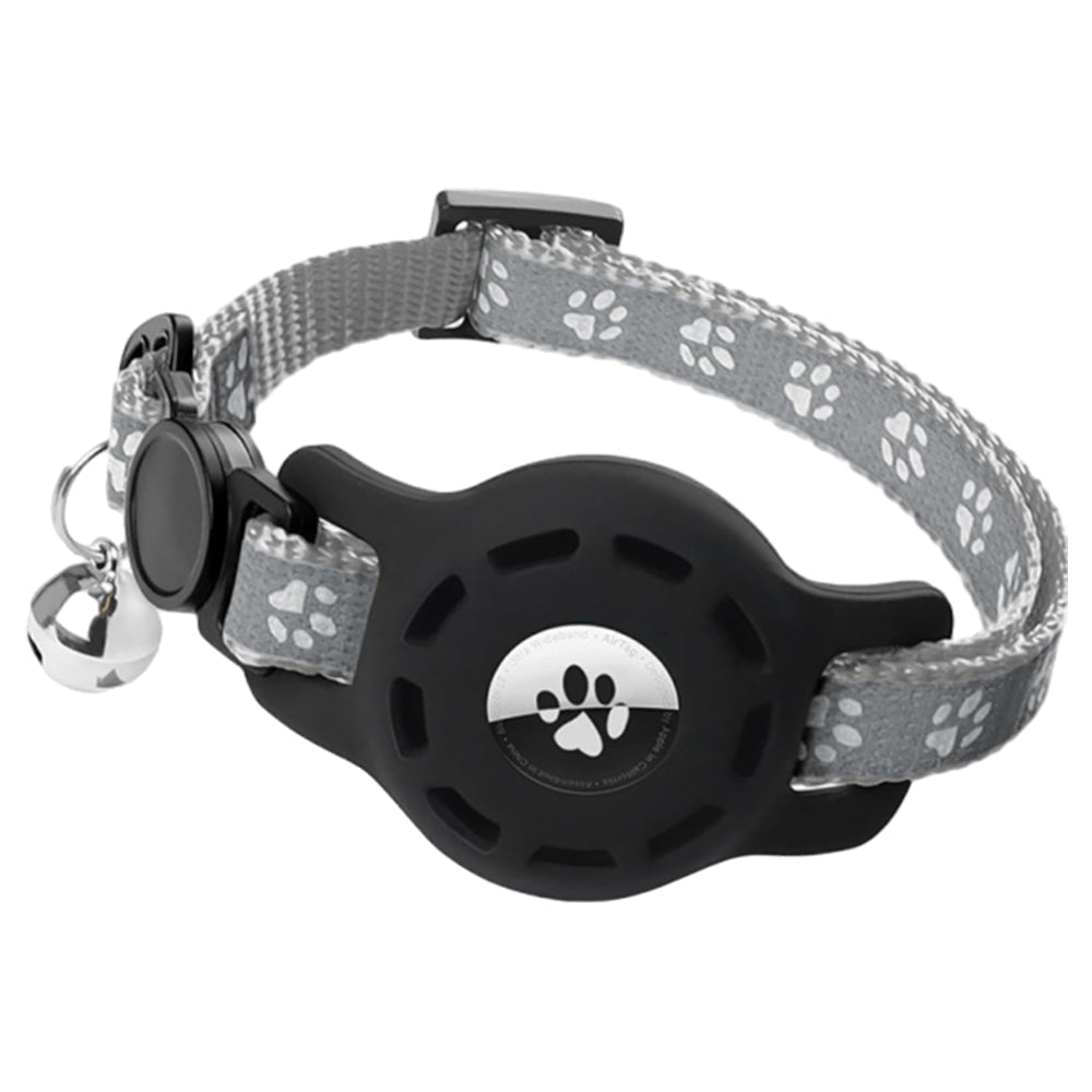 Reflective Pet Collar with Apple AirTag Holder for Cats Kittens Puppies Grey