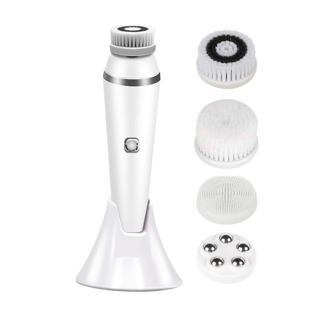 4-in-1 Electric Facial Cleansing Brush Set for Skin Care and Beauty White
