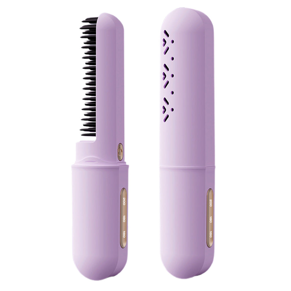 Cordless Rechargeable Hair Straightener Brush Mini Fast Heating Comb For Travel