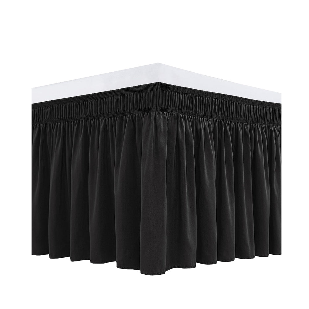 Wrap Around Bed Skirts Dust Ruffles Bed Skirt with Adjustable Elastic Belt Black