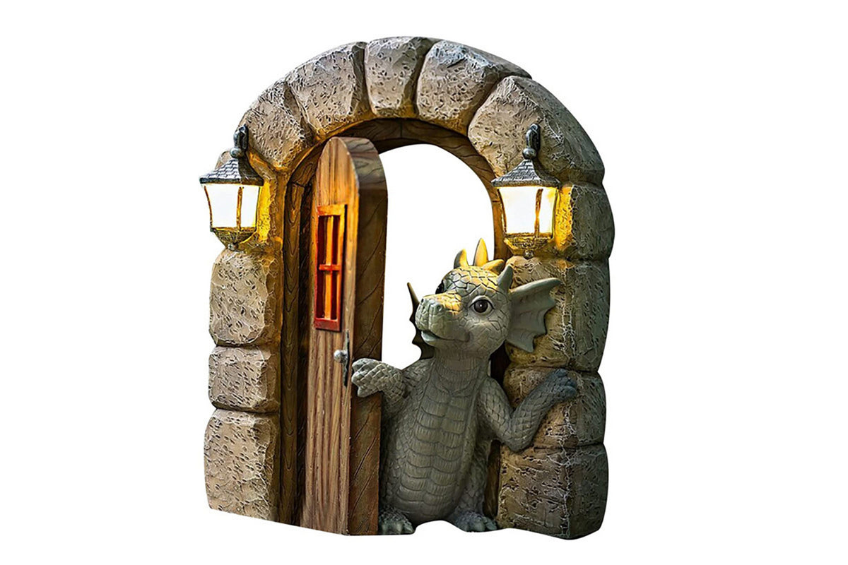 Courtyard Dragon Gate Statue Resin Carving Ornament Window Garden Dragon Meditating Sculpture Decorative Dragon-Style 2