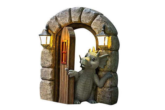 Courtyard Dragon Gate Statue Resin Carving Ornament Window Garden Dragon Meditating Sculpture Decorative Dragon-Style 2
