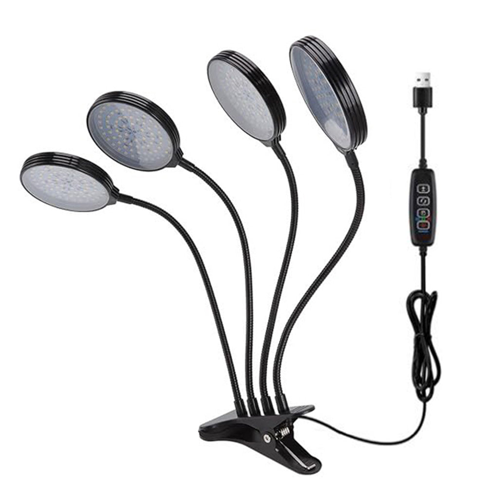 USB Powered 4-Head LED Grow Light Dimming Clip-on Plant Flower Veg Hydroponic UV Growing Lamp