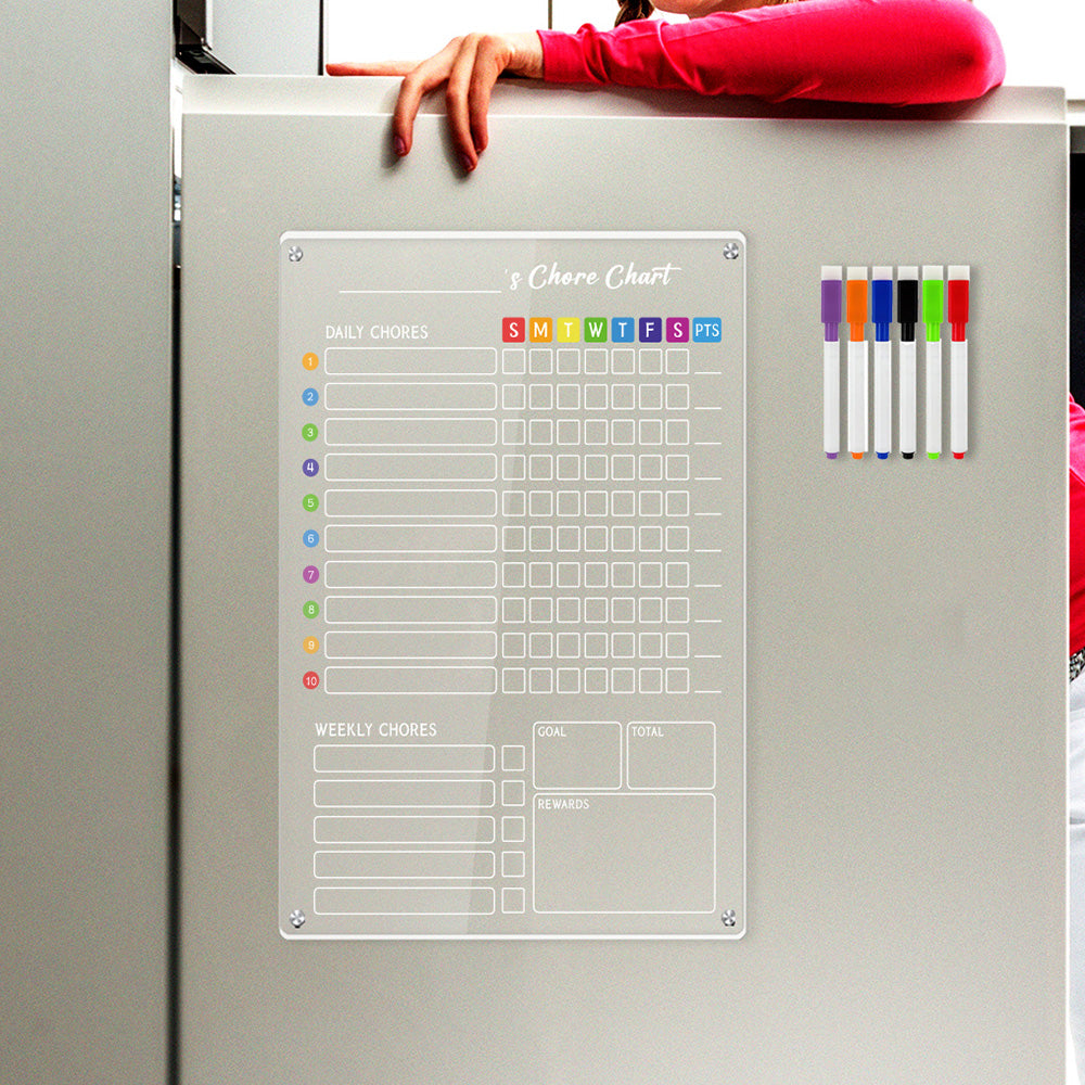 Clear Acrylic Chore Chart Board Kit for Kids Dry Erase Checklist Family Reward Responsibility Chart