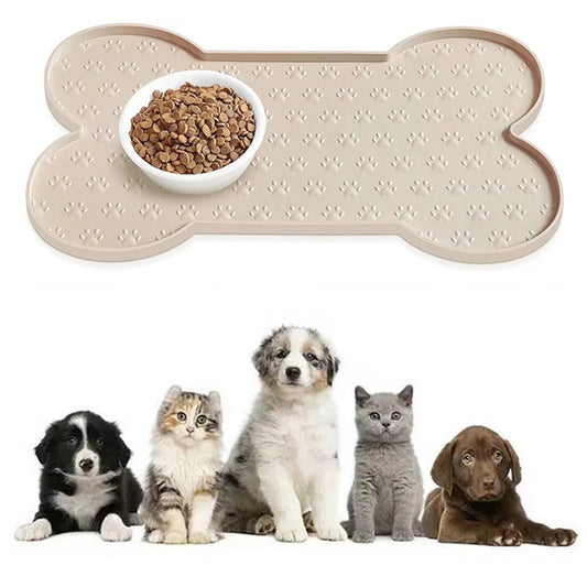 Dog Food Mats for Floors Waterproof Silicone Dog Bowl Mat with Raised Edge Apricot