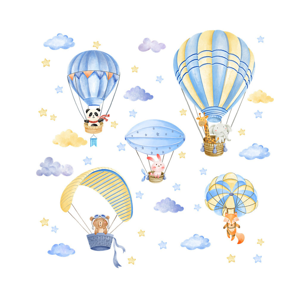 Cartoon Animal Wall Decals Colorful Hot Air Balloon Wall Decals Cute Animal Wall Stickers