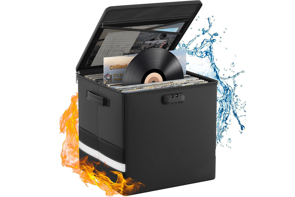 Vinyl Record Storage with Lock Fireproof Waterproof Organizer for 150 Records