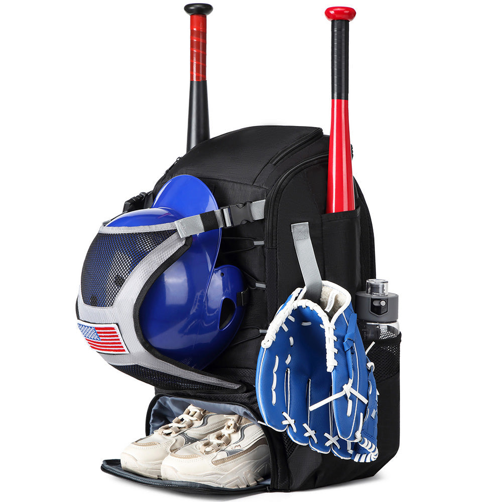 Large Capacity Baseball Bag Softball Bat Bag with Shoe Compartment Black