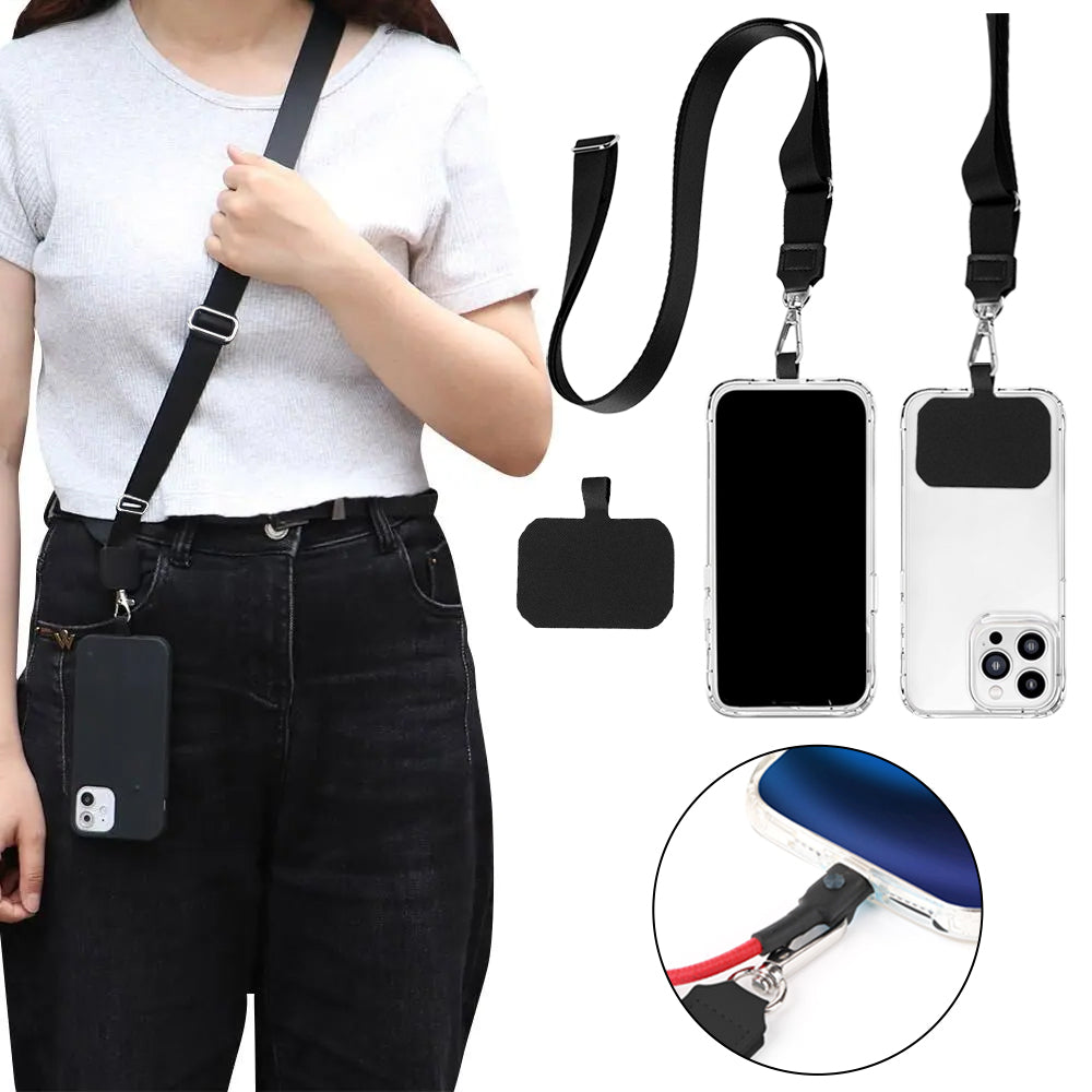 Anti-lost Mobile Phone Lanyard Set Universal Crossbody Hanging Strap Rope Black