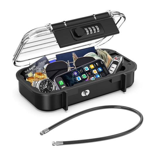 Portable Safe Box Combination Code Security Case LockBox with Removable Chain Transparent