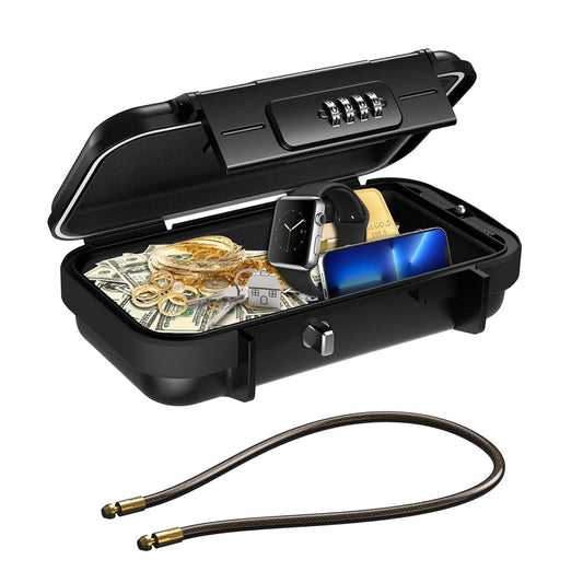 Portable Safe Box Combination Code Security Case LockBox with Removable Chain Black