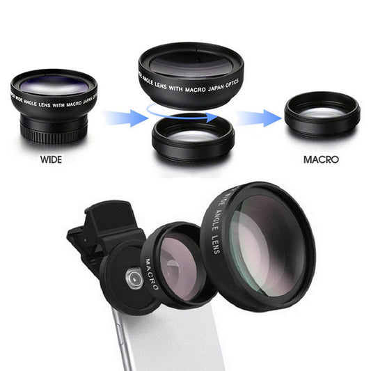 2-in-1 Wide Angle Macro Fish Eye Lens Kit for Cell Phone Camera Lens Set