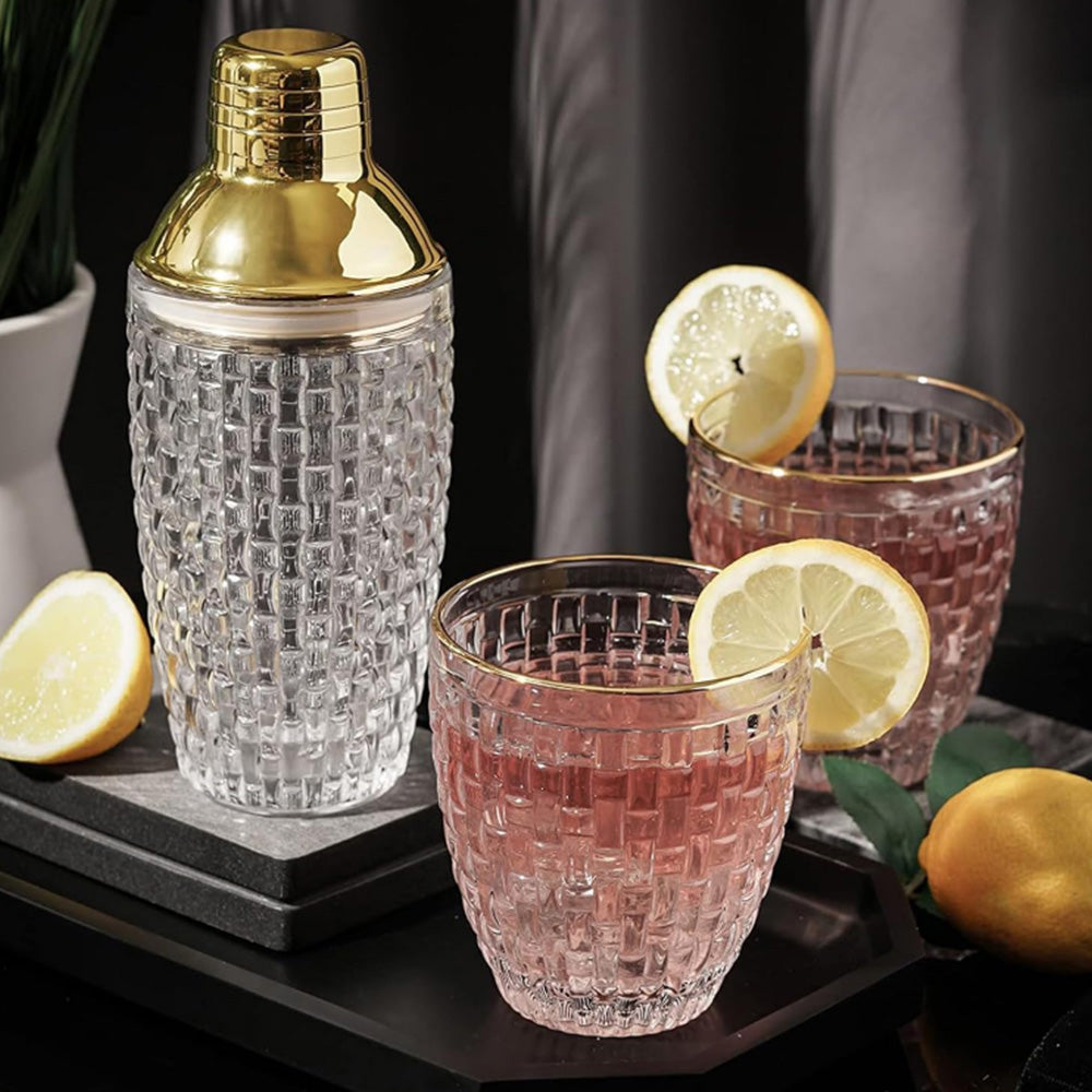 Glass Cocktail Shaker Leakproof Drinks Shaker with Steel Lid Ice Shaker for Home and Bar Use Golden