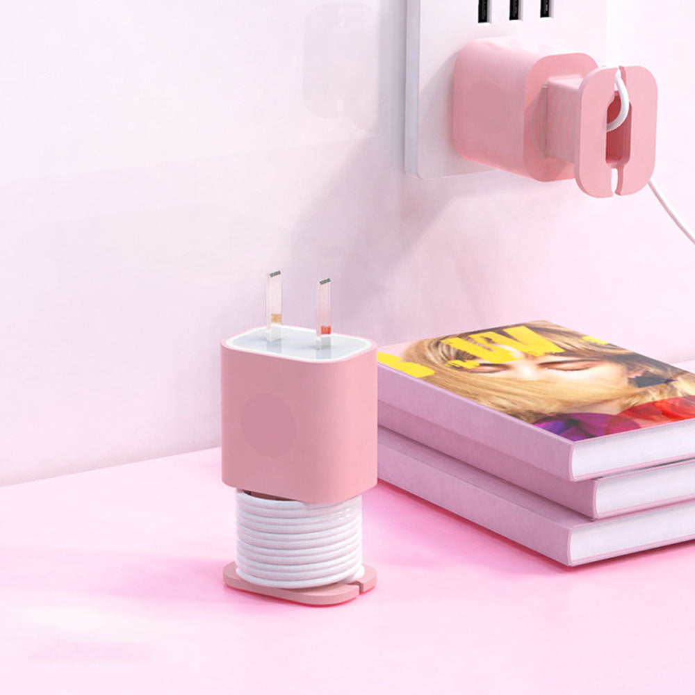 2-in-1 Silicone Charger Protector with Cord Wrap Power Adapter Case for 18W/20W Apple USB-C Charger Pink