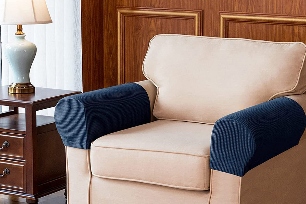 Stretch Armrest Covers Spandex Arm Covers for Chairs Couch Sofa Armchair Slipcovers-Navy blue