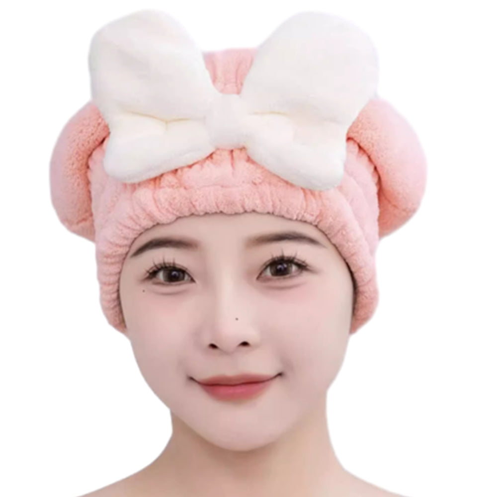 2Pcs Set Quick Absorbent Drying Hair Caps with Bow-Knot Hair Turban Wrap for Women Style 2