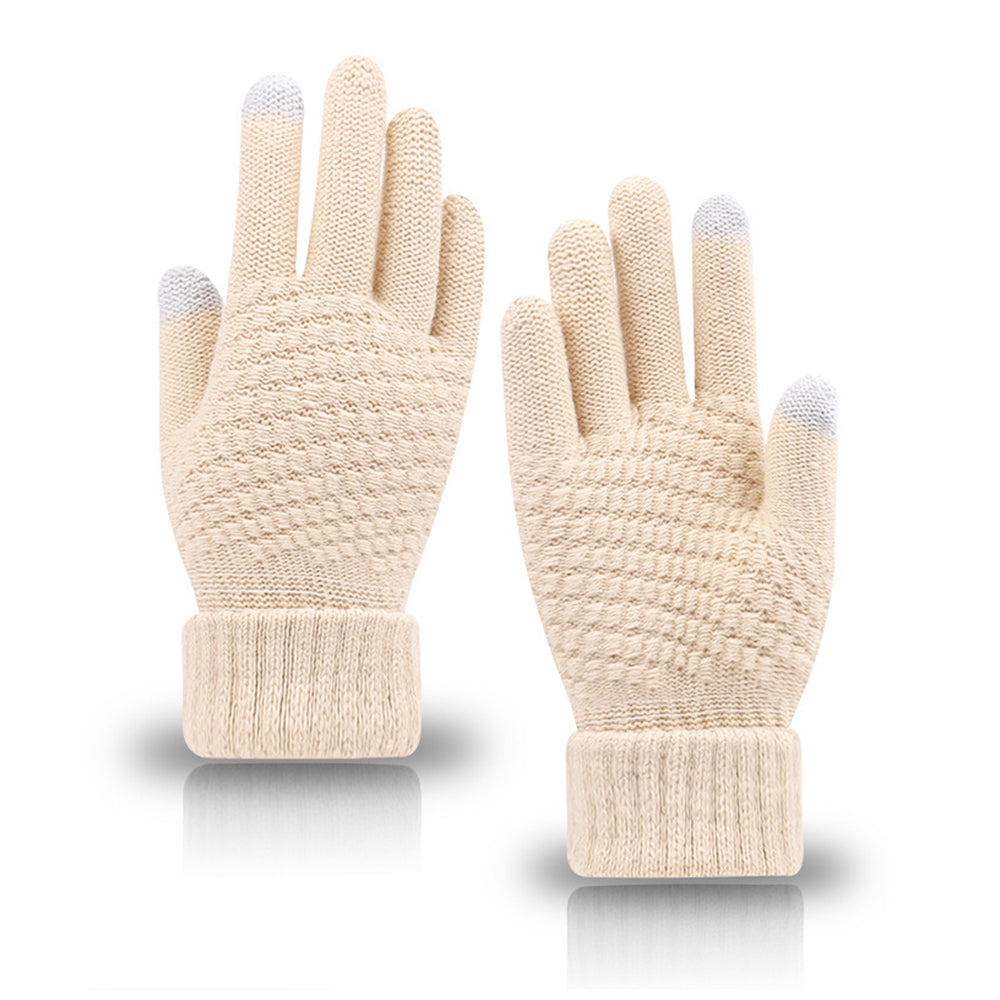 Pair of Winter Thermal Warm Gloves Touchscreen Sports Knit Gloves Beige