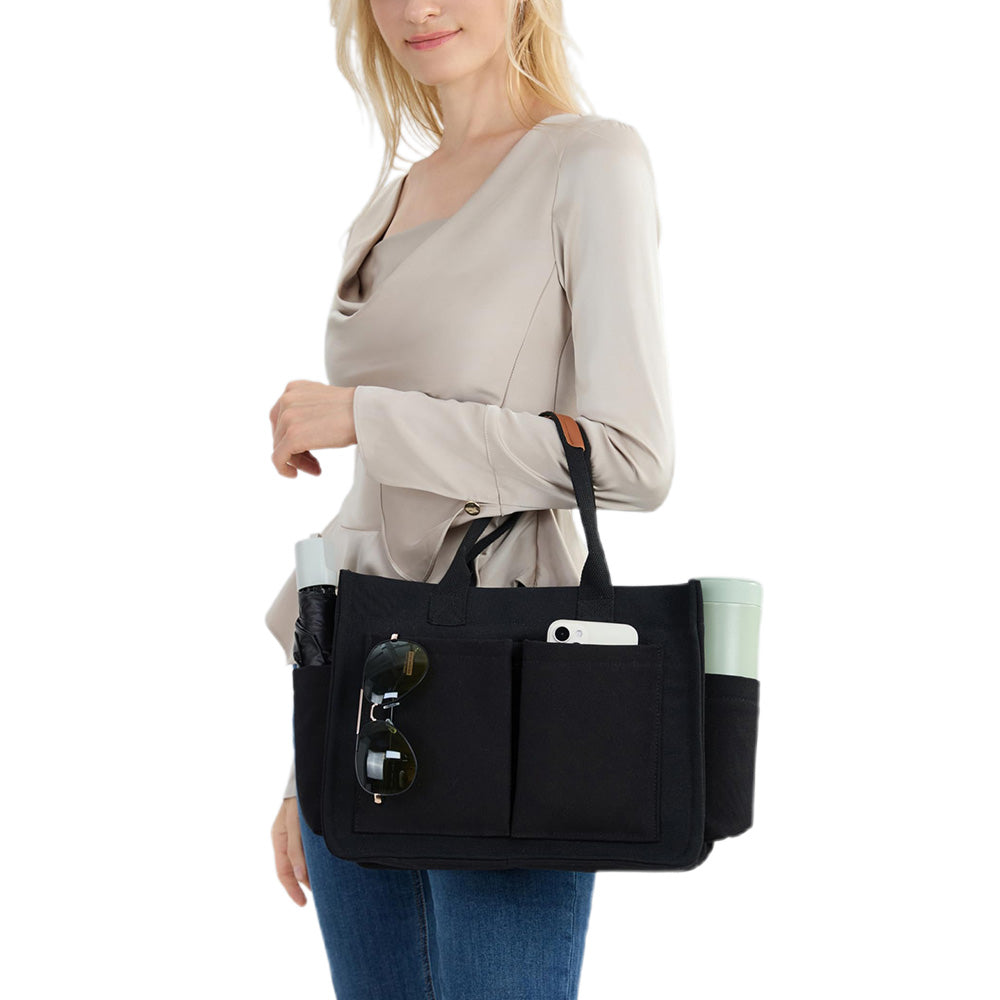 Large Canvas Tote Bag for Women Laptop Work Book Bags Crossbody Handbag Shoulder Travel Gym Bag Black