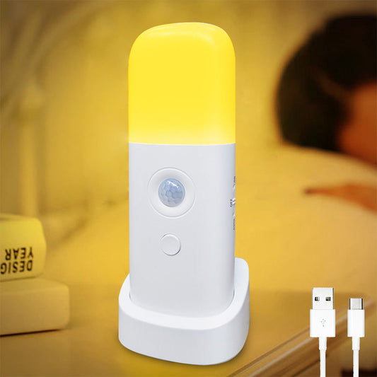 Dimmable Motion Sensor Night Light Rechargeable Nightlight with 5 Brightness Levels Yellow
