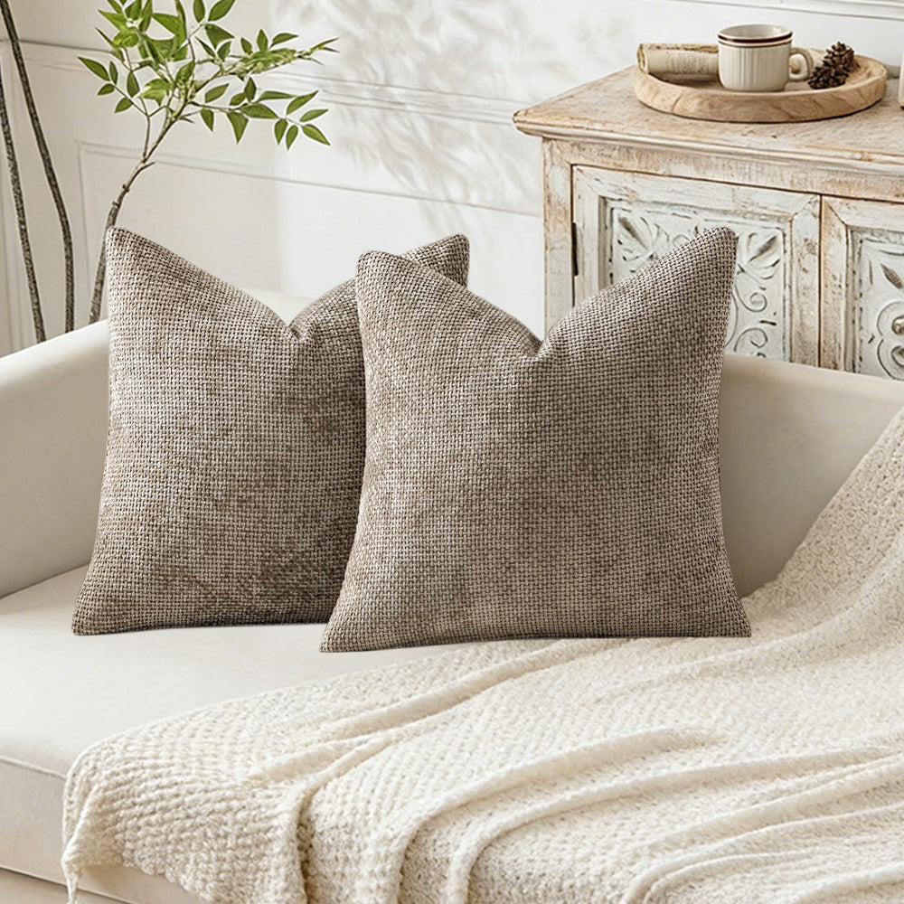 2 Pack Chenille Knit Throw Pillow Covers for Couch Bed -Camel