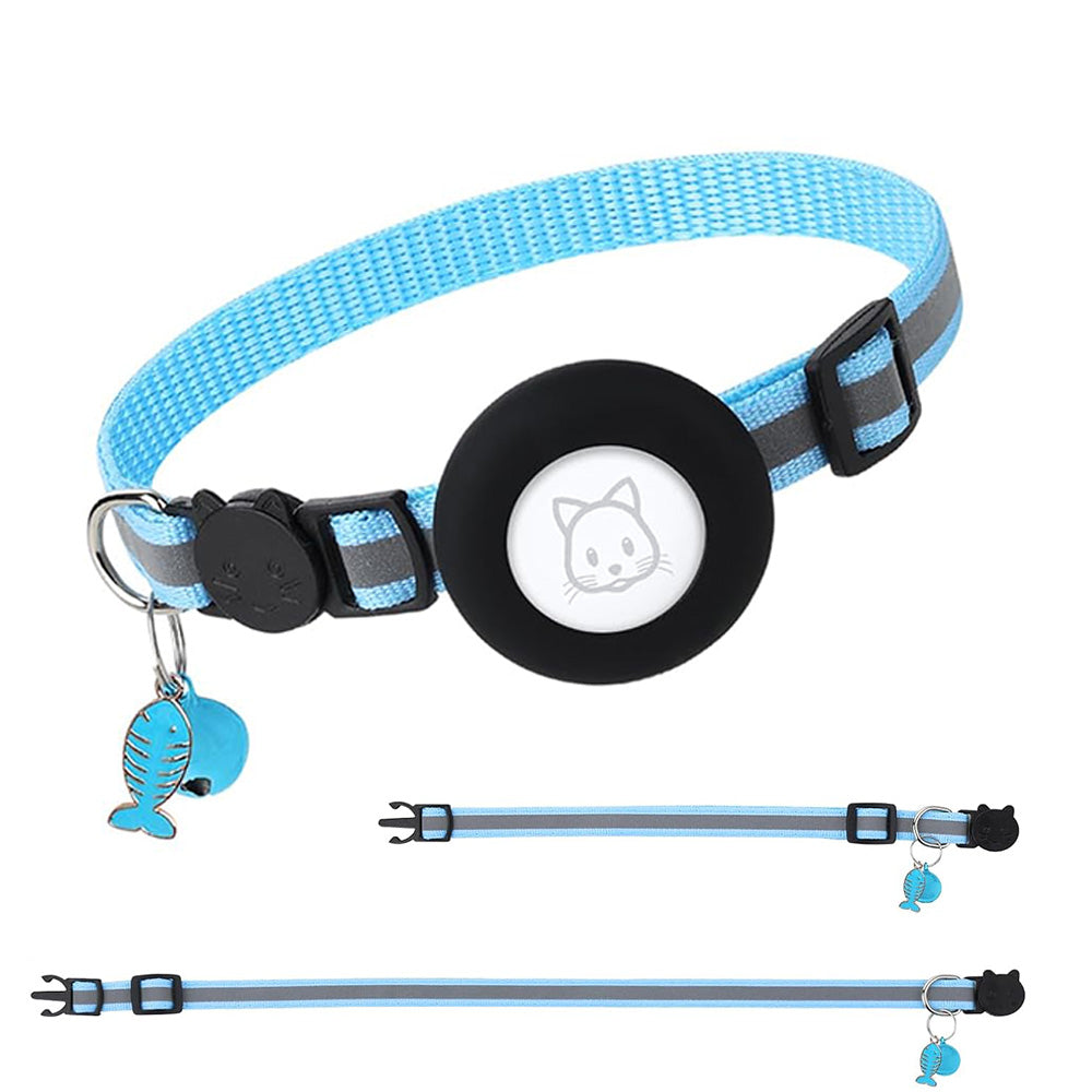 Reflective Cat Collar Compatible with Apple Airtag Adjustable Airtag Holder for Cat Dog Kitten Puppy Blue