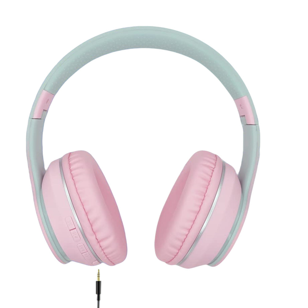 Foldable Kids Wireless Headphones Over Ear Bluetooth Headset with Mic Function Pink