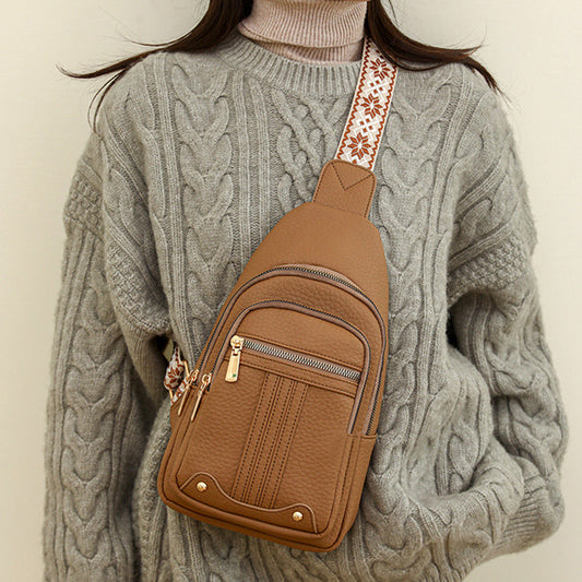 Women Sling Backpack Anti Theft Crossbody Bags with Adjustable Strap 5 Compartments Khaki
