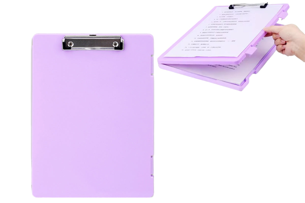 2 In 1 Office Writing Clipboard A4 With Storage Case Paper Clip Board Pad Folder-Purple