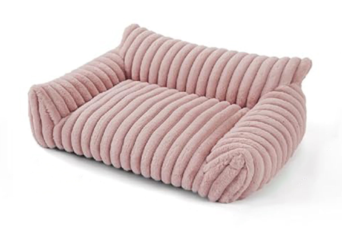 Cat Couch Bed Fluffy Pet Sofa with Removable Washable Cover Non-Slip Bottom -Pink