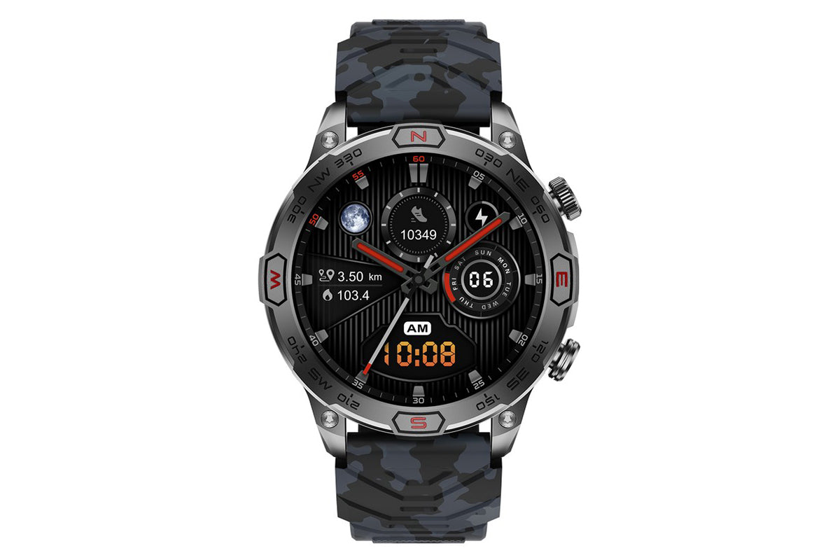 Smart Watch 1.43-Inch Fitness Watch with All Day Heart Rate Sleep Monitor Blood Oxygen Flashlight AI Voice Activity Tracker-Orange camouflage