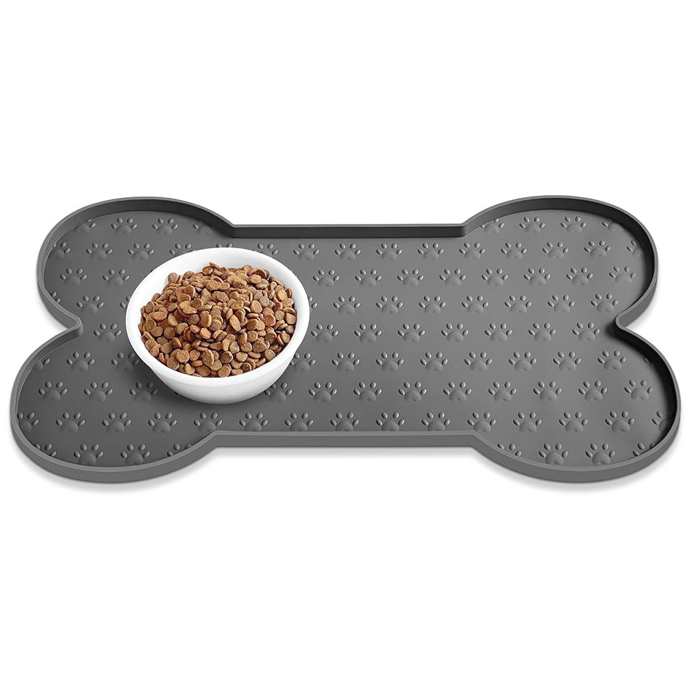 Dog Food Mats for Floors Waterproof Silicone Dog Bowl Mat with Raised Edge Grey