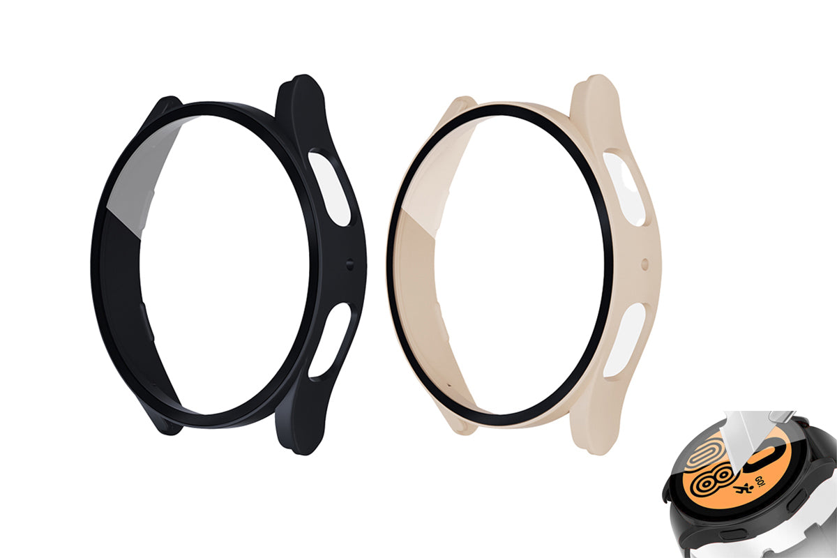 2pcs Full Screen Protector Case Hard PC Cover Bumper for Samsung Galaxy Watch-Black and Nude